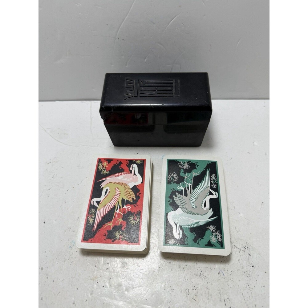 Vintage KEM Plastic Playing Cards SWAN Double Deck Set w/ Black Case MADE USA